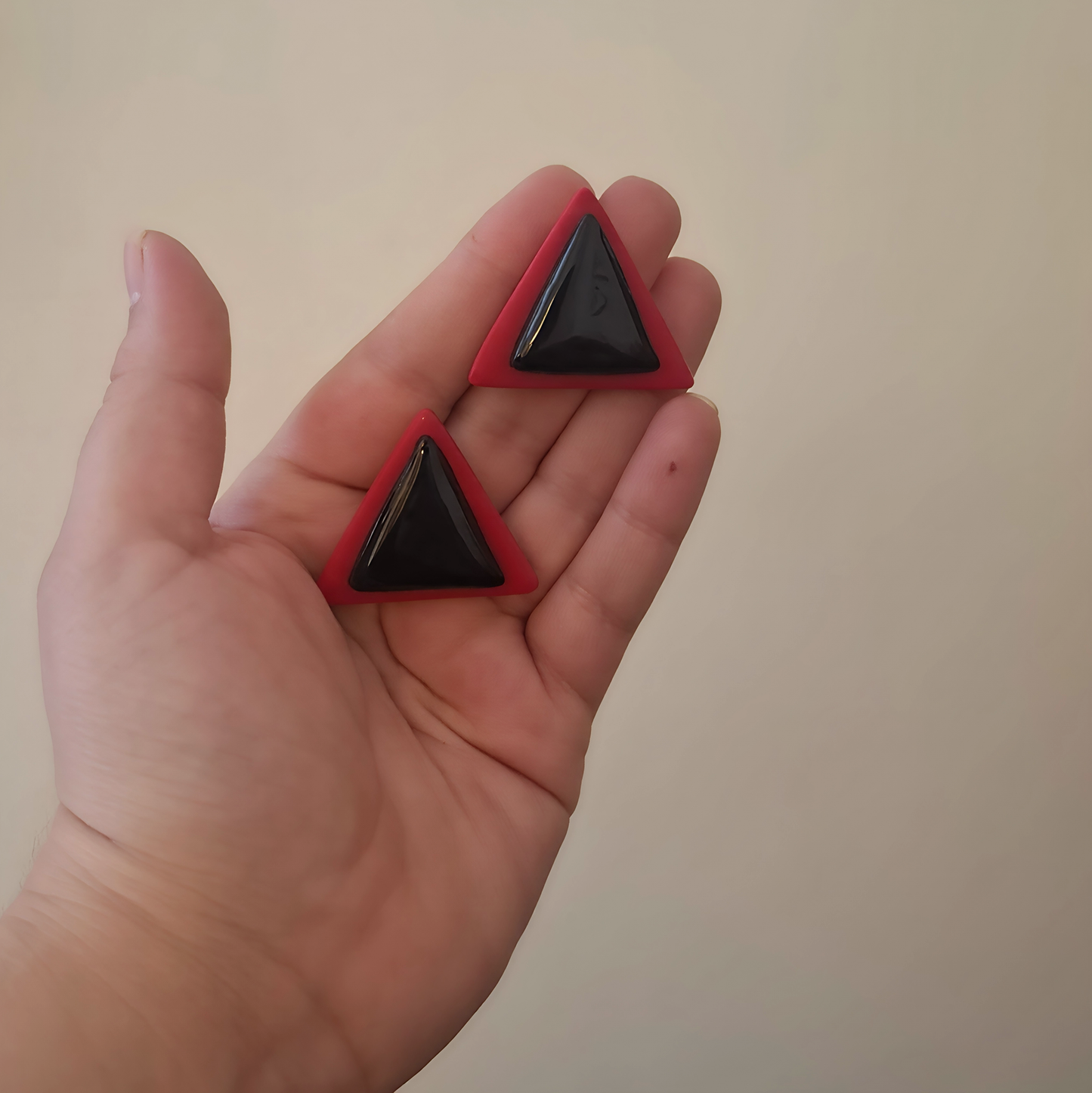 🔺 Aros Geométricos Doble Tono | Rojo y negro 🔺