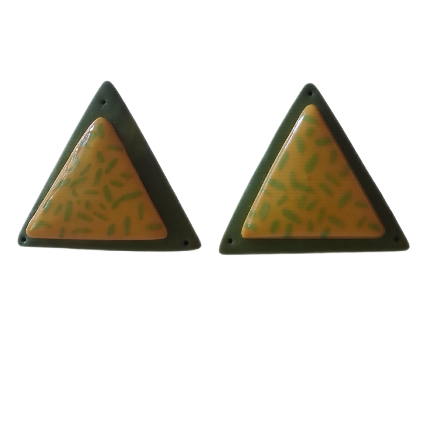 Aros Botón "Safari Chic" | Triangular con Patrón Terrazzo 🟡