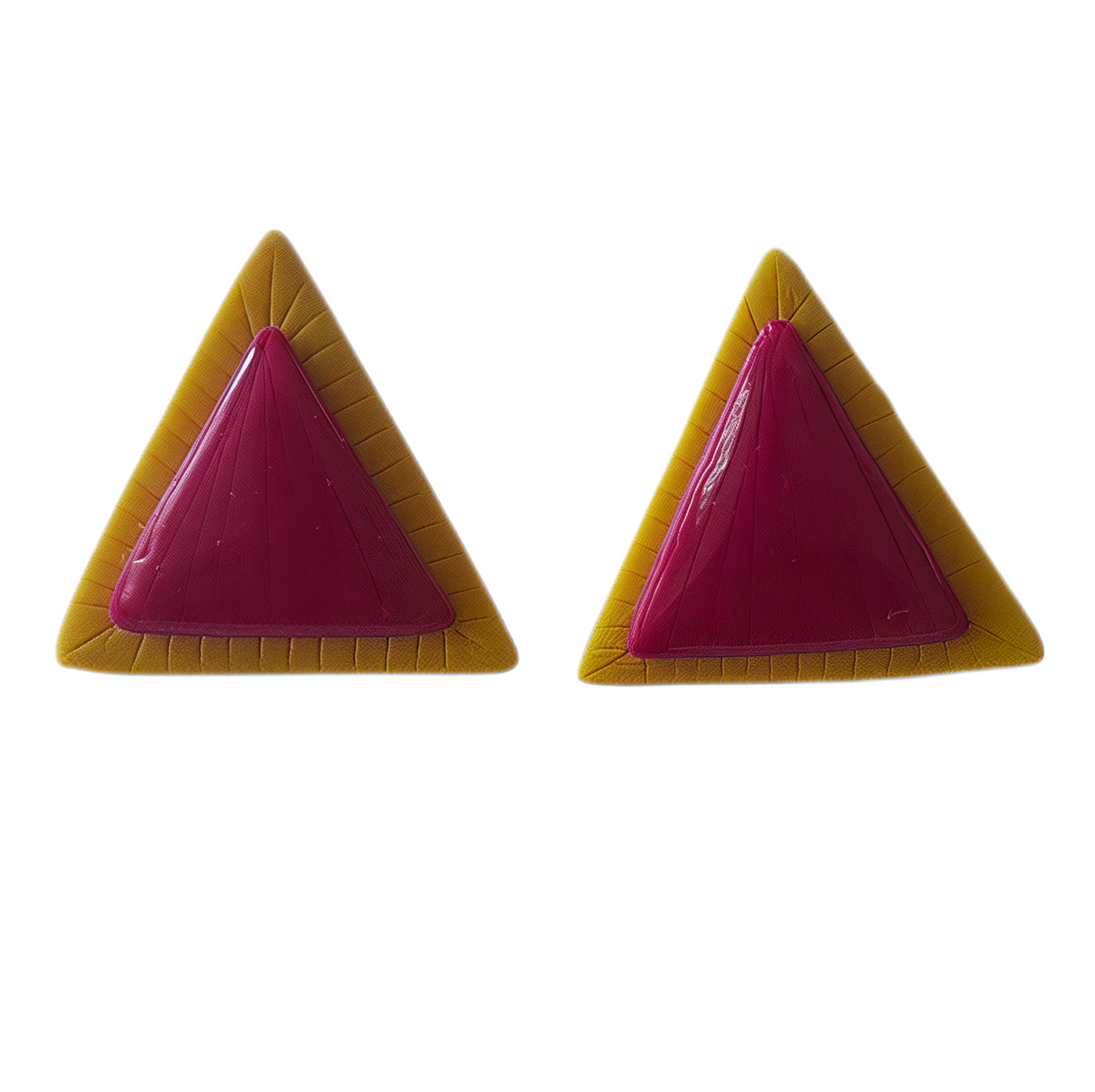 ▲ Aros Botón "Triángulo Dual" | Mostaza y Vino Tinto ▲