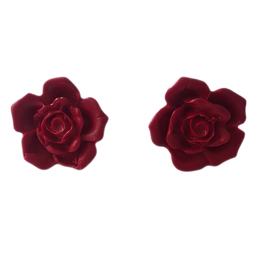 🌹 Aros Botón "Borgoña Romántica" | Rosa Escultural 🌹