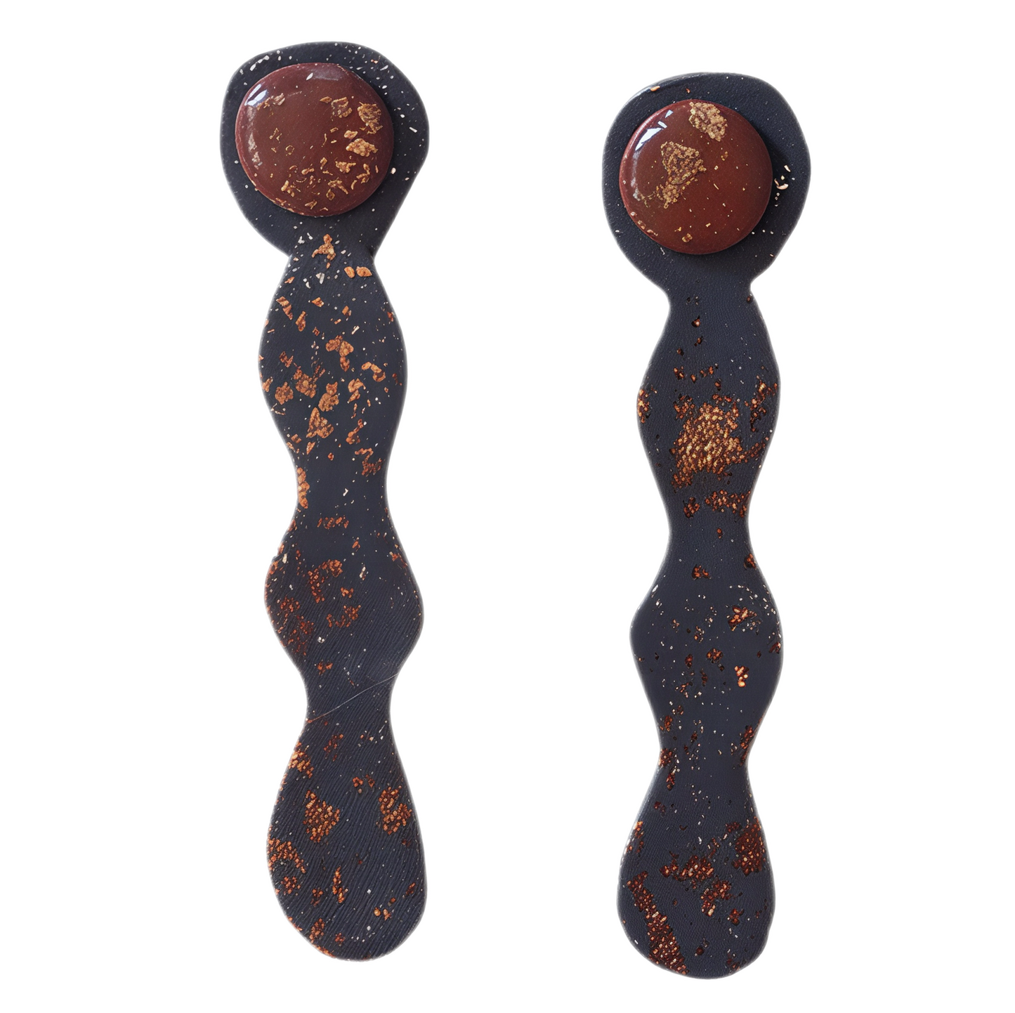 🖤 Aros Colgantes "Ébano y Cobre" | Forma Ondulada Abstracta ✨