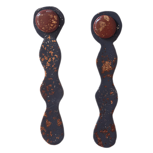 🖤 Aros Colgantes "Ébano y Cobre" | Forma Ondulada Abstracta ✨