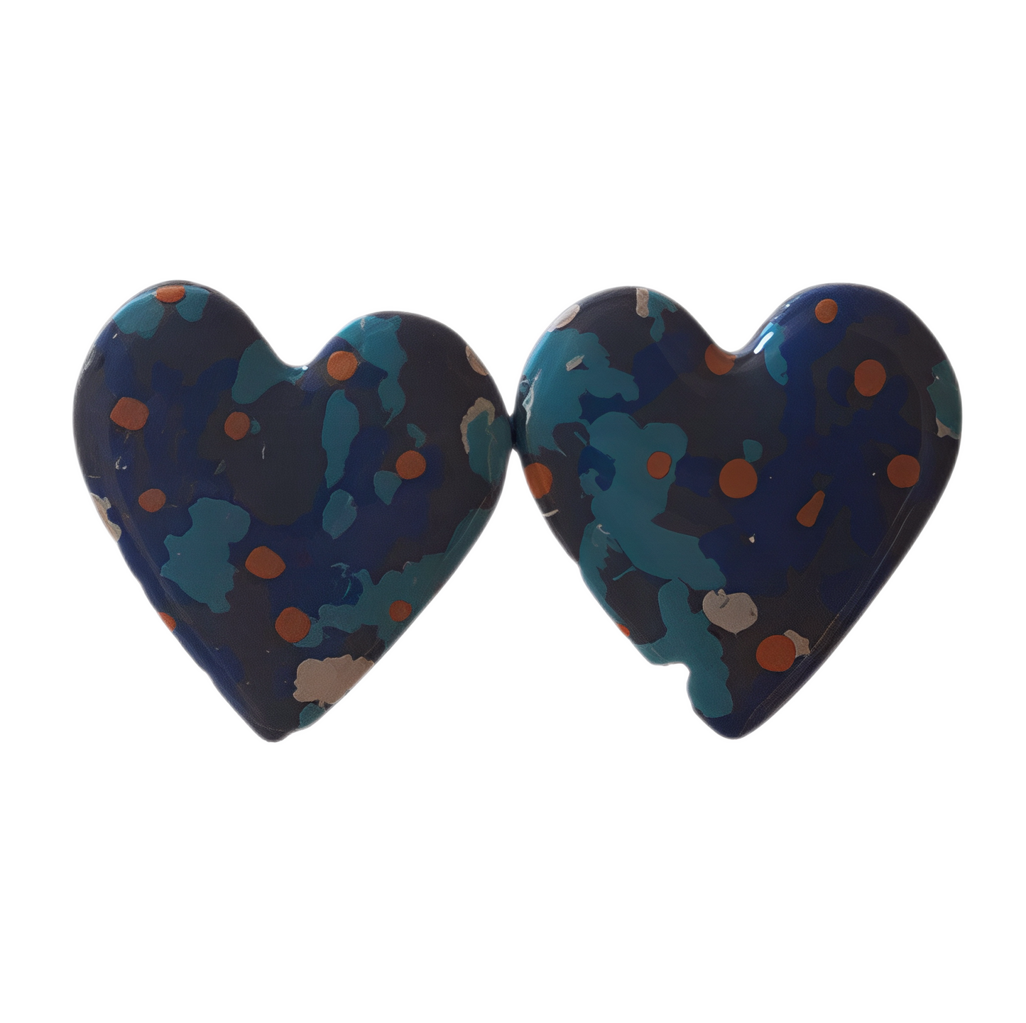 💙 Aros Botón "Corazón Abstracto" | Mosaico Azul y Coral 💖